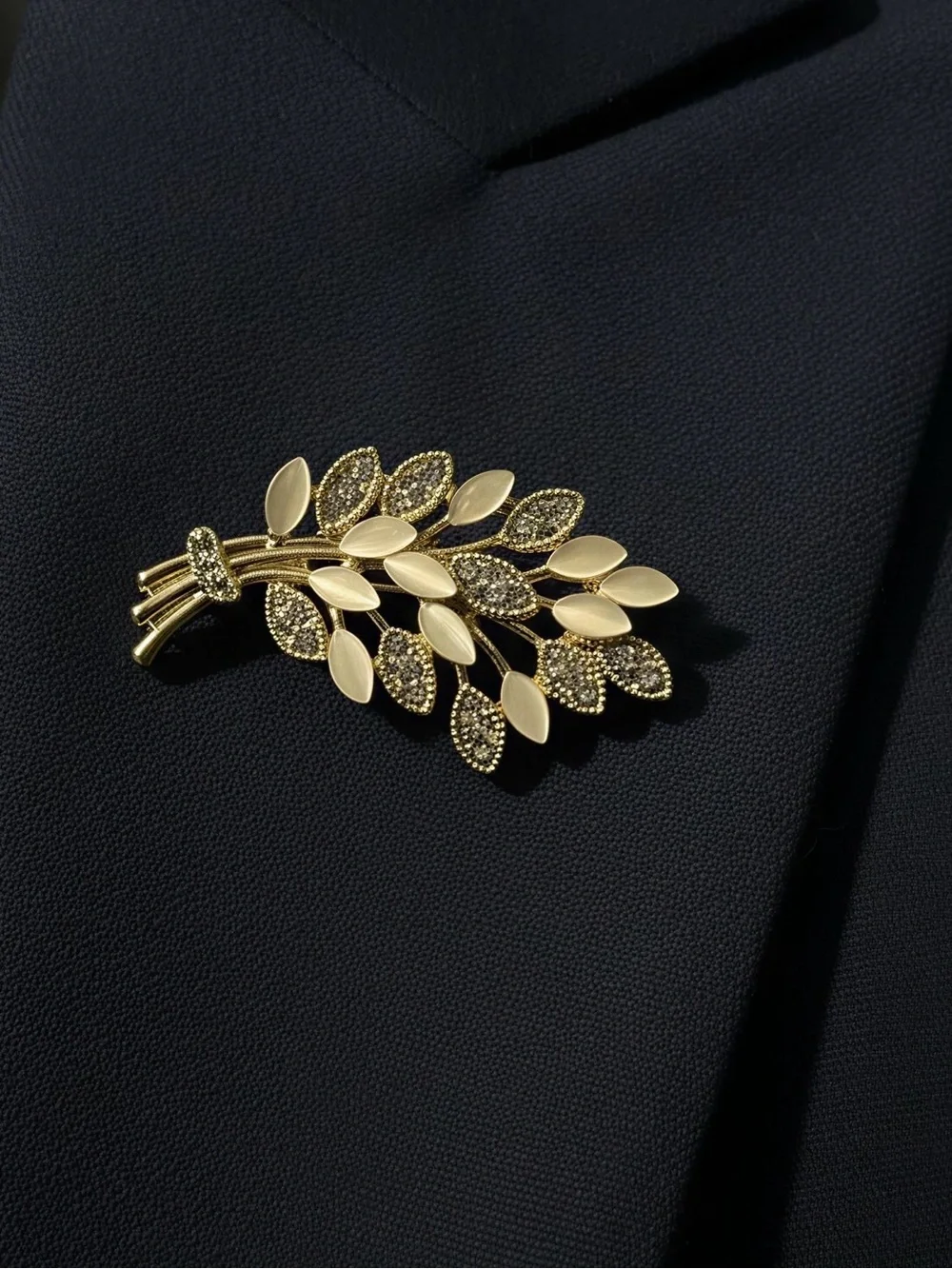Gold Leaf Crystal Cluster Brooch - Women Jewelry